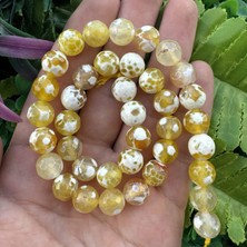 Fasetli Küre Sarı-Beyaz Akik Taşı 10 mm