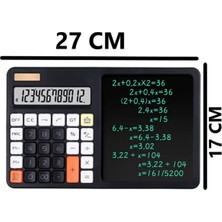 Comprox 12 Haneli LCD Yazı Tahtalı Kalemli Hesap Makinesi Siyah Renkli Pilli Model