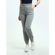 Veleno Gri Kadın 3 Ip Paça Lastikli Polarlı Yünlü Eşofman Altı Yumuşak Puf Kumaş