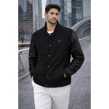 Ami Kollar Siyah Deri Siyah Kadife Mont