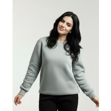 Veleno Gri Kadın 3 Iplik Polarlı Yünlü Sıfır Yaka Sweat  Yumuşak Puf Kumaş