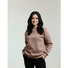 Veleno Kahverengi Kadın 3 Iplik Polarlı Yünlü Sıfır Yaka Sweat  Yumuşak Puf Kumaş