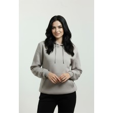Veleno Taş Kadın 3 Iplik Polarlı Yünlü  Kapüşonlu Kanguru Cepli Sweat  Yumuşak Puf Kumaş