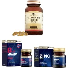 Solgar Vitamin D3 1000 Iu 100 Kapsül + Nutraxin Vitamin B12 60 Dilaltı Tablet + Zinc Sulphate 100 Tablet