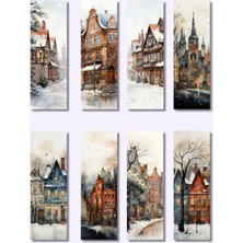 Qoeuyl Boutique Rustik Kış Temalı Şehirler Hediyelik 8'li Kitap Ayracı Seti