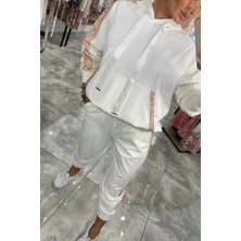 Kadın Uzun Kollu Kapşonlu Pulpayet Detay Viskon Iki Iplik Bluz ve Pantolon Ikili Takım