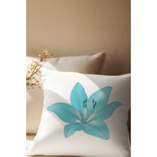 Qoeuyl Boutique Renkli Zambak Çiçek Baskılı Hediyelik Saten Dekoratif Yastık