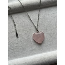 Pel Design Kalp Pembe Kuvars Taşı Çelik Kolye El Yapımı