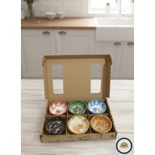 Hesperides Souvenirs 6'lı Renkli Seramik Çerezlik Seti - Mermer Desenli Sosluk ve Reçellik