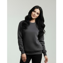 Veleno Füme Kadın 3 Iplik Polarlı Yünlü Sıfır Yaka Sweat  Yumuşak Puf Kumaş