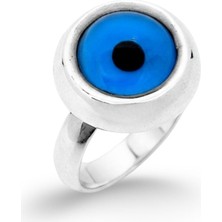 Oya Silver Iri Yuvarlak Nazarlı Kadın Gümüş Yüzük [OYSY095]