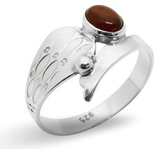 Oya Silver Retro Doğal Akik Taşlı Kanatlı Gümüş Kadın Yüzük [OYSY099]