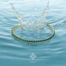 Atas Al Diamond Altın Kaplama Su Yolu Yeşil Taşlı Bileklik 925 Ayar Gümüş