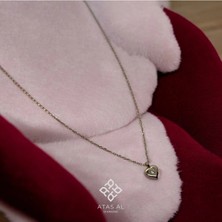 Atas Al Diamond Rose Altın Kaplama Kalp Tek Taş Detaylı 925 Ayar Gümüş Kolye