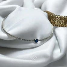 Atas Al Diamond Lacivert Kalp Su Yolu 925 Gümüş Bileklik