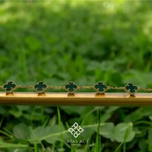 Atas Al Diamond Yeşil Yonca Bileklik Mermer Desen 925 Gümüş