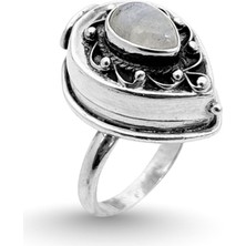 Oya Silver Kapaklı Içi Açılan Ay Taşlı Gümüş Kadın Yüzük [OYSY092]