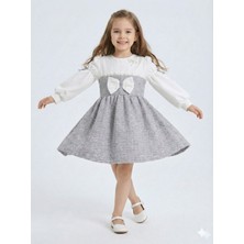 Kurdele Detaylı Kız Çocuk Elbise 4-10 Yaş 4407
