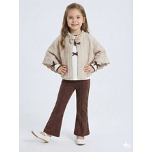 Pelerin Detaylı Kız Çocuk 3lü Alt Üst Takım 4-10 Yaş 4406