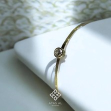 Atas Al Diamond Altın Kaplama Tektaş Detaylı Flex Yılan Sırtı Bileklik 925 Ayar Gümüş