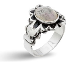 Oya Silver Eskitme Retro Lekeli Sedef Taşlı Gümüş Kadın Yüzük [OYSY098]
