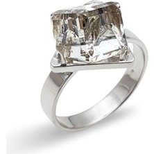 Oya Silver Kare Küp Kristal Taşlı Kadın Gümüş Yüzük [OYSY102]