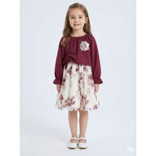 Bağcık Detaylı Beli ve Kolu Büzgülü Kız Çocuk Elbise 4-8 Yaş 4418