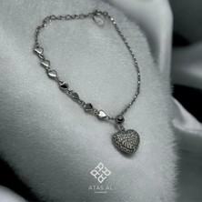 Atas Al Diamond Kalp Dizilim Asansörlü Kalp Bileklik 925 Gümüş