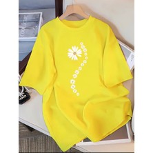 Amor Face Büyük Beden Özel Tasarım Papatya Yolu Baskılı %100 Pamuk Şık Kadın T-Shırt