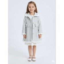 Kız Çocuk Kurdele Detaylı Parlak Kumaşlı 2li Elbise ve Kaban Takmı 1-6 Yaş 4417