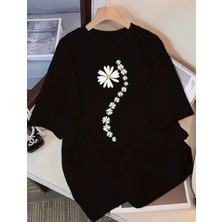 Amor Face Büyük Beden Özel Tasarım Papatya Yolu Baskılı %100 Pamuk Şık Kadın T-Shırt