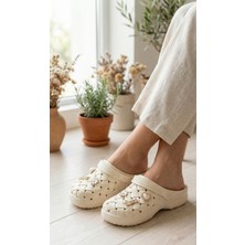 Calx Kadın Bahçe Plaj Hemşire Terliği - Hasır Görünümlü, Aksesuarlı, Hafif ve Kaymaz Yazlık Model