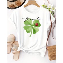 Amor Face Büyük Beden Özel Tasarım Dört Yapraklı Şans Yoncası Baskılı %100 Pamuk Modern Kadın T-Shırt