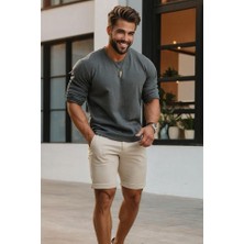 Le'sluette Erkek Regular Fit Beli Lastikli Kot Şort Yazlık Krem