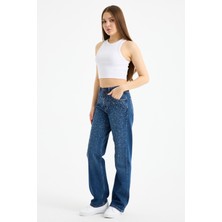 JUST UNIQUE DENIM J.U.D Lopez 249-1 Normal Bel Taşlı Koyu Mavi Comfort Straight Jeans Kadın