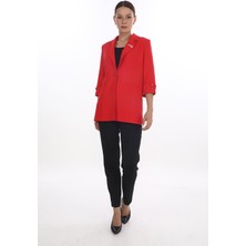 White Diamond Broş ve Düğme Detaylı Ceket 42 - Kırmızı