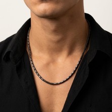 THEIA GemWorks Bold — Siyah Inci & Hematit Erkek Kolye