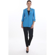 White Diamond Broş ve Düğme Detaylı Ceket 44 - Mavi