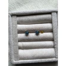 Pel Design M Akuamarin Taşı Top Küpe Altın ve Gümüş Kaplama