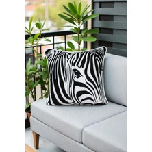 Visionario Kırlent Kılıfı Zebra Desenli 45X45 Raşel Örme Kadife Çift Taraflı Dijital Baskı Beyaz Biyeli