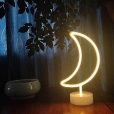 SanalAMCA Store Buffer® Dekoratif Pilli Ay Tasarımlı 3D Neon LED Masa ve Gece Lambası
