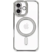 Newface Iphone 16 Kılıf Joke Simli Magneticsafe Kılıf - Gümüş