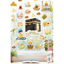 Msticker Ramazan Temalı Çift Taraflı Cam Sticker Seti | Kâbe, Cami, Iftar ve Çocuk Figürlü Dekoratif Sticker