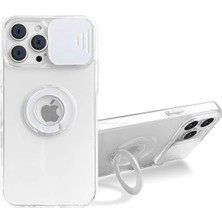 Eldenör Ally iPhone 13 Pro 6.1 Inç Kılıf Sürgülü Kamera Lens Korumalı Yüzük Standlı Silikon KILIF-(5775)