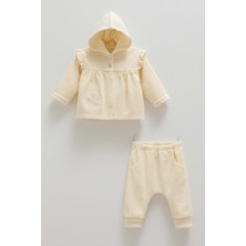 Caramell Soft Style Kapüşonlu Triko Üçlü Takım - TKK2102 - Ekru - 9 - 12 Ay Ekru