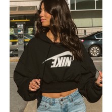 Nike Oversized Sportswear Fleece Cropped Bol Kalıp Siyah Kadın Sweatshirt FV7777-010