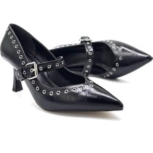 Kindep Kapadokya Trok Detaylı Sivri Burun Topuklu Kadın Ayakkabı Siyah