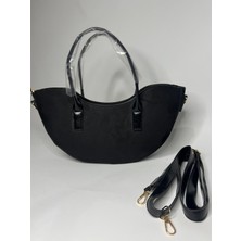 Özbu Oval Kesim Süet Fermuar Kapamalı El & Omuz Çanta