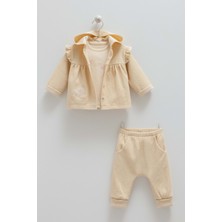 Caramell Soft Style Kapüşonlu Triko Üçlü Takım - TKK2102 - Bej - 9 - 12 Ay Bej