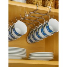 Alper Banyo Krom Metal 10 Kancalı Fincan Kupa Bardak Askısı Dolap Içi Kancalı Fincan Askılığı